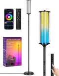 OUTON Bright Smart Floor Lamp with Remote, App & Touch Control, RGB Color Changing Standing Lamp, 2200K-6500K Dimmable, 3 Adjustable Heights, 32 Scenes for Living Room Bedroom Office,Black & Glass