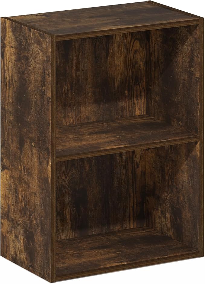Furinno LUDER Book Shelf, 2-Tier Modern Bookshelf, Open Shelves Bookcase, 9" x 16" x 21", for Living Room, Bedroom, Home Office, Amber Pine