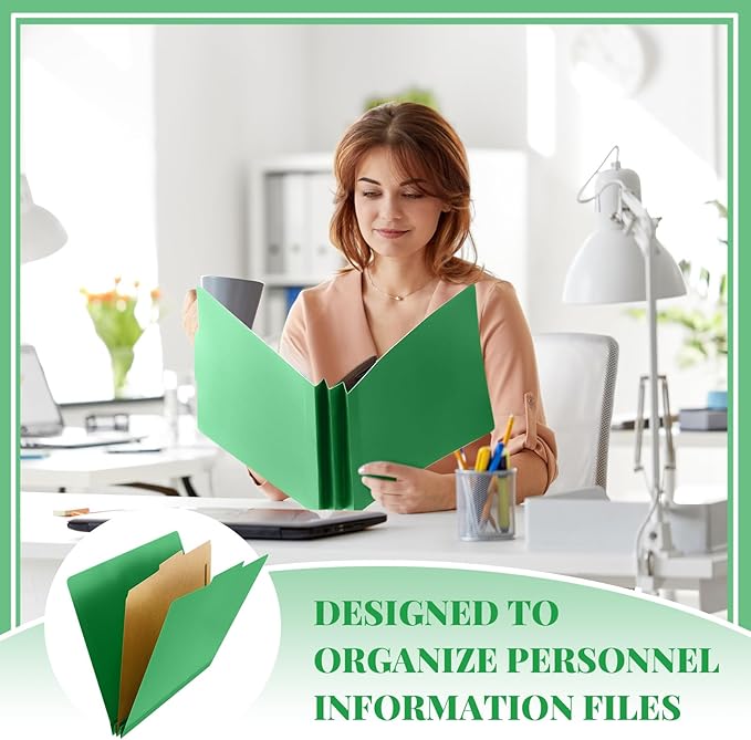 Skyygemm 60 Pcs Classification Folders Letter Size, 1 Divider Pressboard File Folder with Fasteners, Expanding File Organizer Bulk for School Teachers, Office Employee, Coworker, Staff (Green)