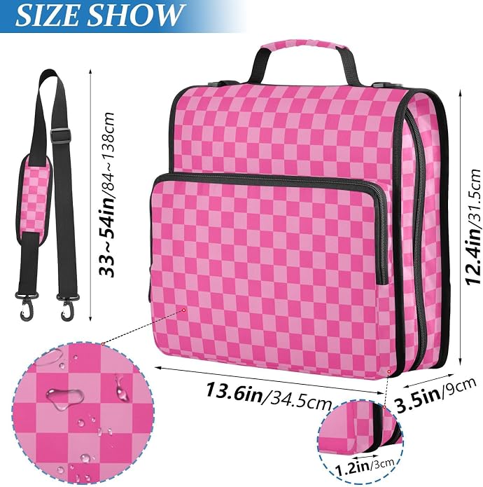 Zipper Binder Bag 3 Ring File Folder Portfolio Organizer Zippered Binder Bags with Strap Fits Laptop Women Men