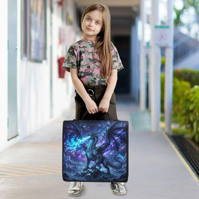 Dragon Pattern 3 Ring Zipper Binder with Shoulder Strap & Handle 2 Inch D-Ring Zippered Binder Bag with Multiple Pocket & Pencil Pouch, Binder Organizer for School or Office
