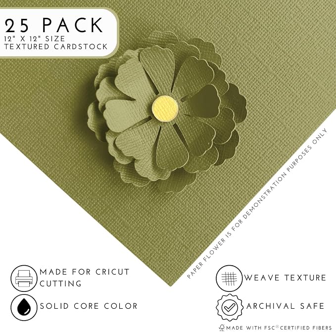 Thyme—12x12 Textured Cardstock | 80lb Textured Green Scrapbook Paper | Premium Cardstock for Cricut Cutting | 25 Sheets