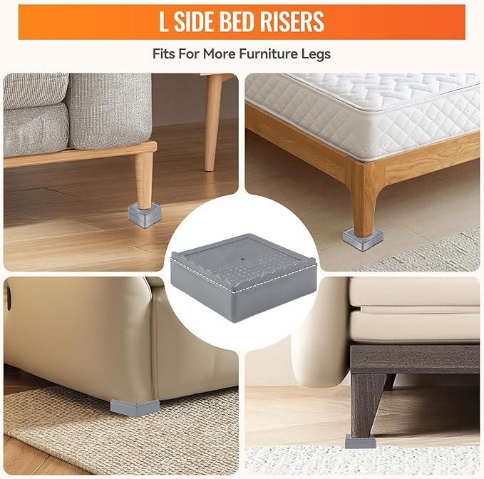 shouwuhho Furniture Risers, 8 Pack Bed Risers with Non-Slip Grip and Heavy Duty Support, 1 Inch 2 Inch 3 Inch 4 Inch Height Lift for Couch, Sofa, Table, Desk, Chair, Refrigerator - Gray, 1 Inch
