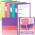 Henoyso 4 Pack Two-Tone Durable 3 Ring Binders 1 Inch, Clear Cover with Front & 4 Inner Pockets, Colored Plastic Flexible Binders with Large Capacity for School & Office