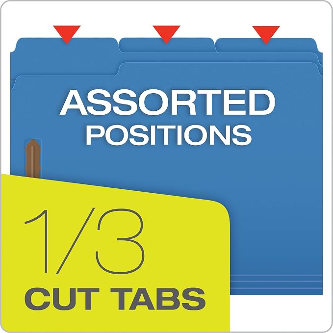 Pendaflex Fastener Folders, 2 Fasteners, Letter Size, Blue, 1/3 Cut Tabs in Left, Right, Center Positions, 50 per Box (22040GW) (Pack of 5)