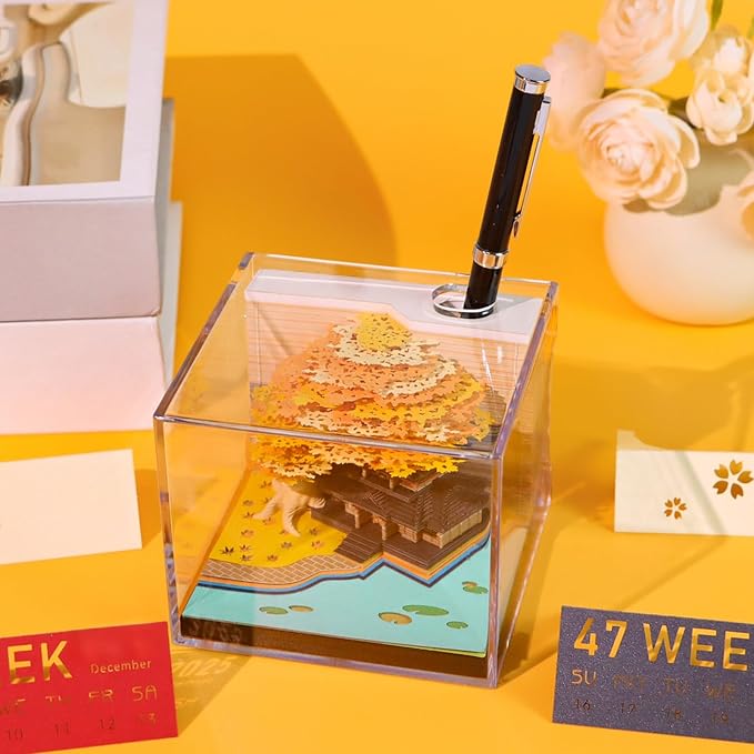 3D Time Piece Calendar, 2027 Desk Calendar With LED Light, 3d Tree Memo Pad Creative Desk Calendar, Christmas Gift for Colleague Friend, Desktop Decoration