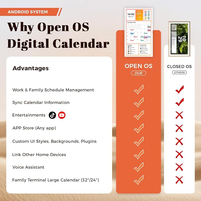 24 Inch Touchscreen Digital Calendar, Wall Planner, Desktop Smart Electronic Calendar, 8GB+128GB Android OS, Supports Google Play Apps, Office Desk Assistant & Family Schedules, Wall/Desk Stand