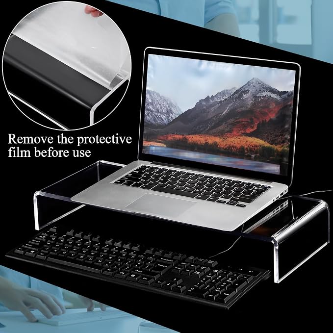 Jetec 2 Pcs Acrylic Monitor Stand Desktop Video Acrylic Monitor Riser Desk Shelf Computer Stand for Laptop TV Computer Screen Desk Organizer Teacher's Day Supplies (Clear, 20 x 8 x 3 Inch)