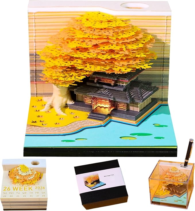 3D Time Piece Calendar, 2027 Desk Calendar With LED Light, 3d Tree Memo Pad Creative Desk Calendar, Christmas Gift for Colleague Friend, Desktop Decoration