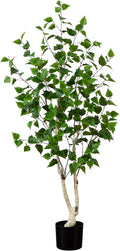 Nearly Natural 5 ft Artificial Birch Tree Real-Touch Leaves Floor Plant | Realistic Light-Hued Bark with Flexible Branches, Sturdy Nursery Planter Included, Maintenance-Free Accent for Home or Office