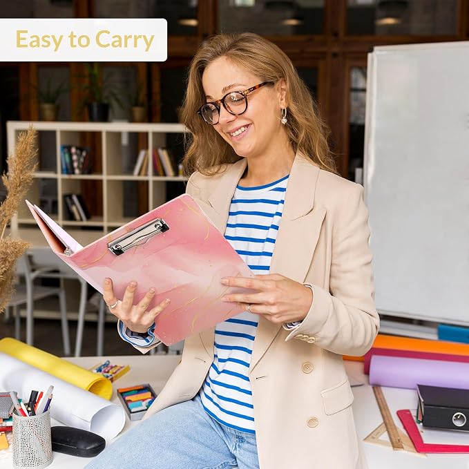SKYDUE 1 Inch 3-Ring Binder with Clipboard, PU Binder with 5 Dividers, Notepad, Stickers & Pockets for Work and School - Aesthetic Binder (Letter Size)