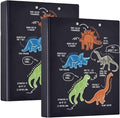 Dinosaur Cartoon Black Decorative 3 Ring Binder 1.5 Inch Large View Binders with Pockets File Organizer for Office College School, 2 Pack