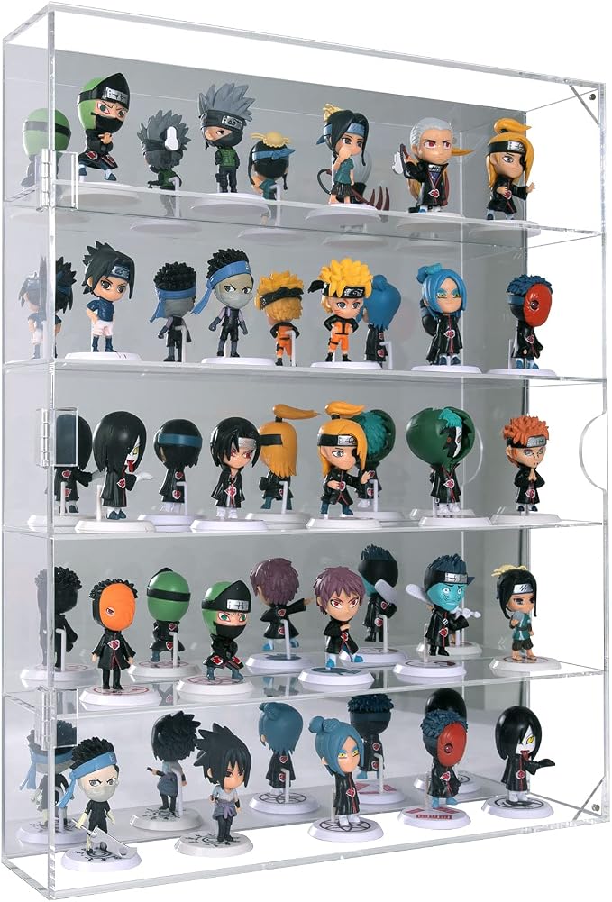 AITEE 5 Tiers Acrylic Display Case with Mirrored Back on Wall or Desktop | 15.7"Lx3.4"Wx20"H, 5 tiers with mirrored back, wall mount or desktop, showcases mini figures toys stones rocks