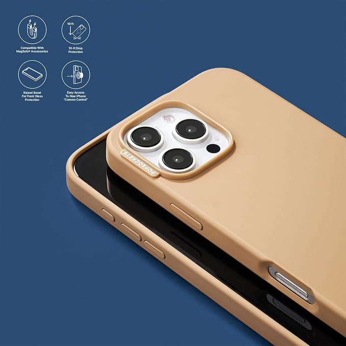 PopSockets iPhone 16 Phone Case with MagSafe- Latte | Magnetic, Wireless Charging, Camera & Drop Protection, Brown, Plain, Cream, Beige, Summer Spring