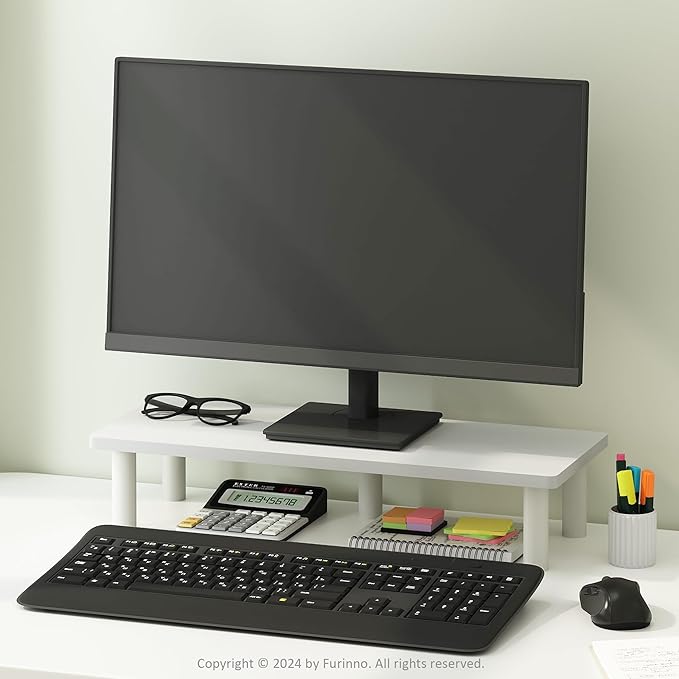 Furinno TURN-N-TUBE Monitor Stand Riser, 23.6" Wide Rectangle Monitor Riser, Laptop Stand for Desk, Office Desktop Accessories Organizers, Toolless Assembly, For Study Room, Dorm, White