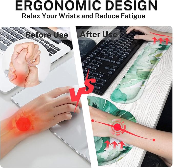 Keyboard Mouse Pad Set, 4 in 1 Desk Mat Set, Colorful Floral | Large Mousepad+Keyboard Wrist Rest+Mouse Wrist Rest+Coaster Ergonomic Design for Home Office Computer