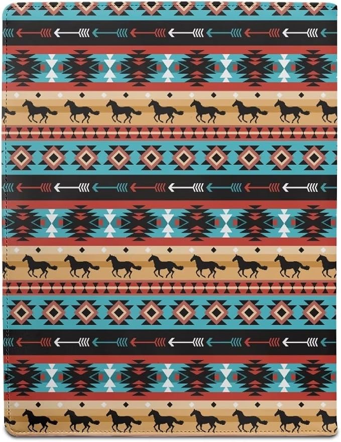 Dreaweet Aztec Native Ethnic Tribal Horse Pattern Padfolio Leather Portfolio Folder Document Resume Organizer File Holder Folders Letter Size PU Office Folder Binder