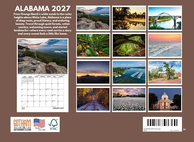 Alabama Calendar 2027 Monthly Wall Calender 12 Month