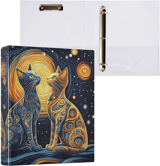 ALAZA 3 Ring Binder Abstract Two Cats Clipboard Round Ring Binder Holds 1.5 Inch Three Rings Binders for Office Supplies, 1Pack