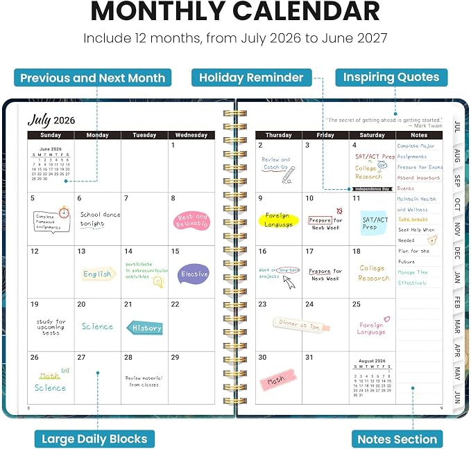 Planner 2026-2027, Academic Year Monthly & Weekly Planner Caledndar, July 2026 - June 2027, Hardcover Large Planning Agenda Book with Tabs for School Office Supplies, 8.5" x 11" - Coastal Contours
