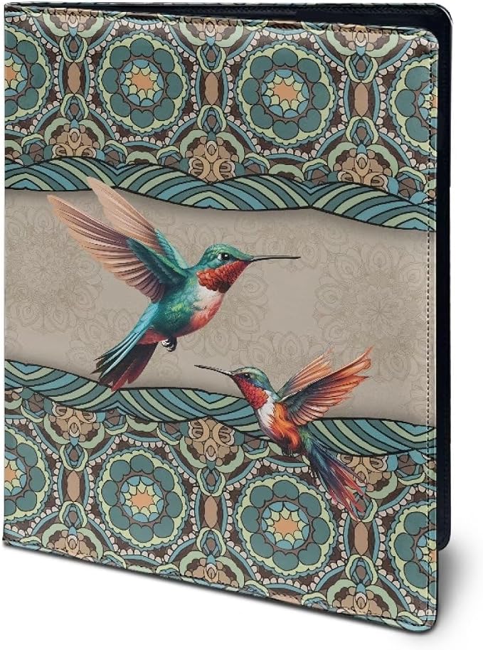 Dreaweet Leather Padfolio for Women,Boho Hummingbird Design Resume Portfolio Folder Interview Legal Document Organizer,Business Card Holder,Letter Sized Writing Pad