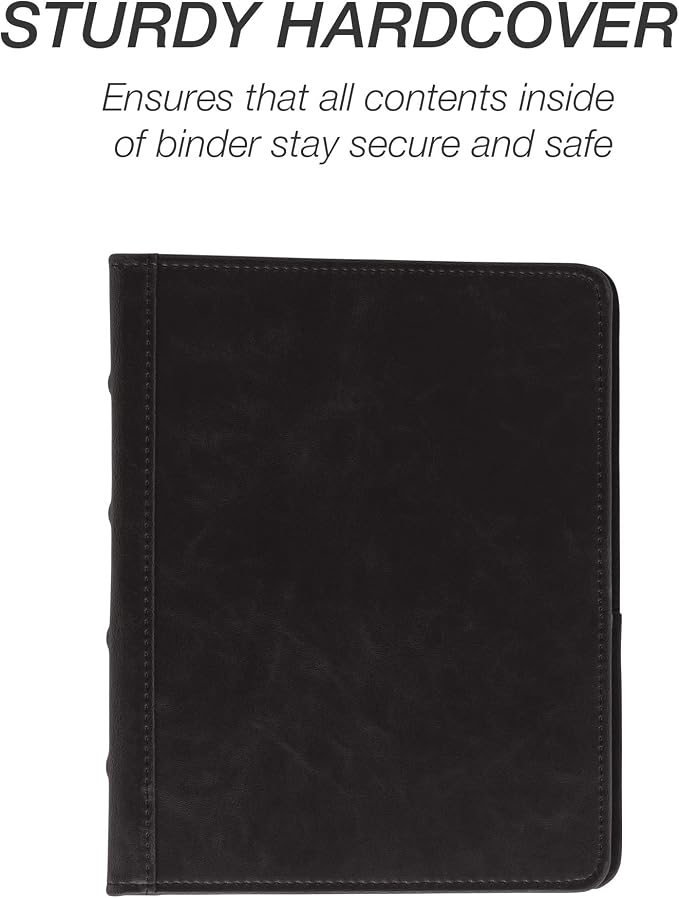Samsill Vintage Leather Mini 3 Ring Binder 1 Inch Round Ring (Holds 200 Sheets), 5.5 x 8.5 Inch Documents, Professional Organizer, Planner, Notebook, Black