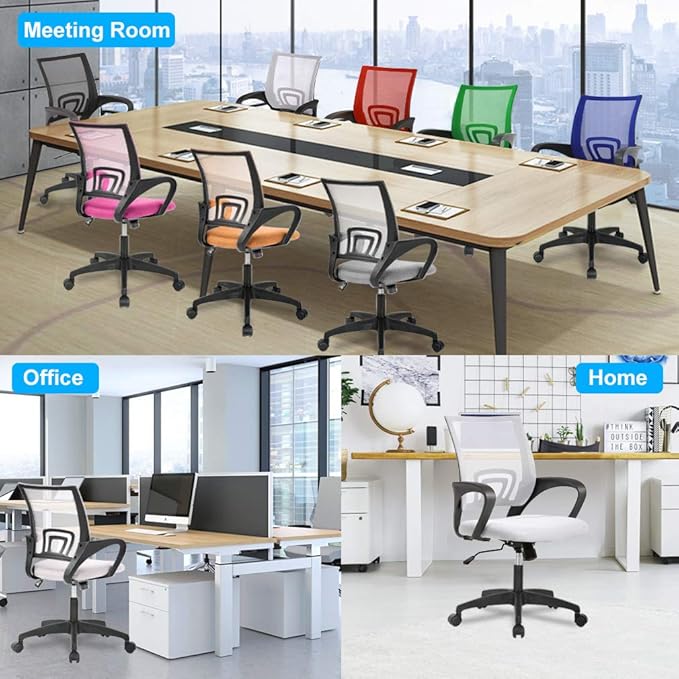 BestOffice | Ergonomic Office Chair | Mid-Back Swivel Desk Chair | Breathable Backrest & Lumbar Support | Adjustable Height | Sponge Seat | Rolling Wheels | White | for Adults & Women | Pack of 2