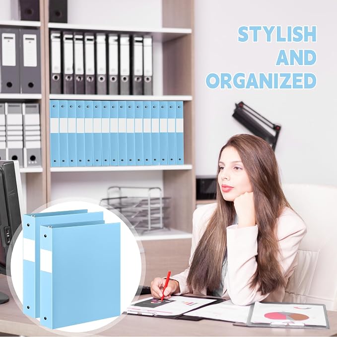Henoyso 12 Pcs 1.5 Inch 3 Ring Binders, Letter Size,Light Blue | Binders Bulk, Holds 350 Sheets, Round Rings, Durable Flexible PP Plastic Covers, Pockets Labels, School Office Supplies