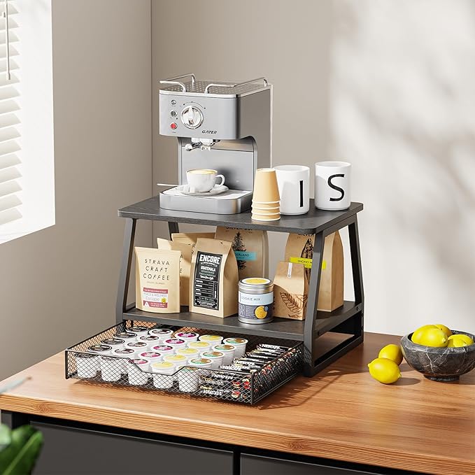 2-Tier Printer Stand with Storage, Desktop Organizer for Printer Paper, Desk Shelf for Office and Home Printers‌ Tables, Black