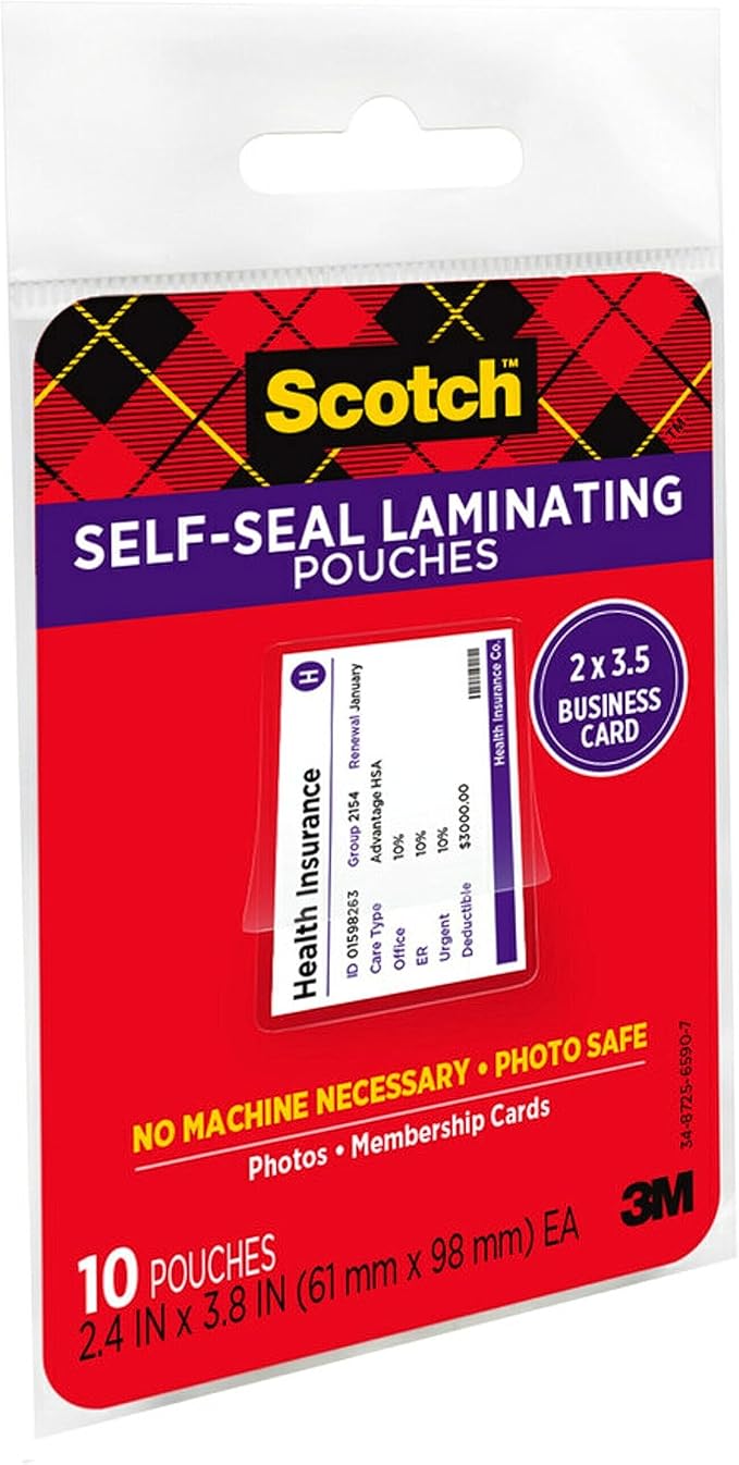 Scotch Self-Sealing Laminating Pouches, 2 in x 3.5 in Business Card Size (Pack of 300)