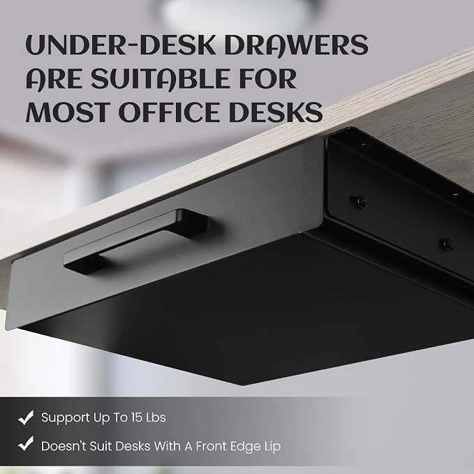 Under Desk Drawer Slide Out,Under Desk Shelf,Drawers for Under Desk,Home Office Storage Organizer, Black（12inch）