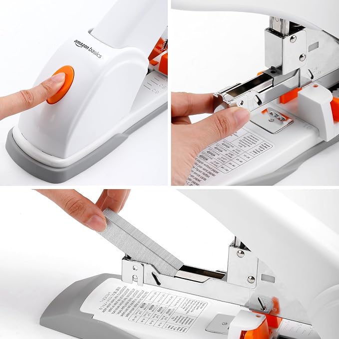 Amazon Basics Heavy-Duty Desktop Stapler, 130 Sheets High Capacity, Sturdy with Jammed Staple Remover Mechanism, 5/8" Staples, White