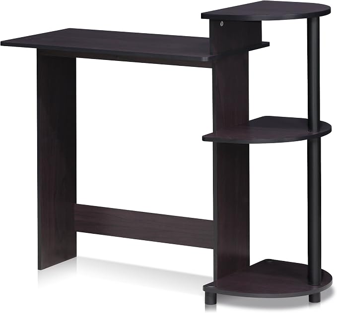 Furinno COMPACT Desk, 28.5" Wide Gaming Desk with Shelves, Computer Desk with Book Shelf, Office Desk for Home Office, Study Room, Dorm, Bedroom, Dark Walnut