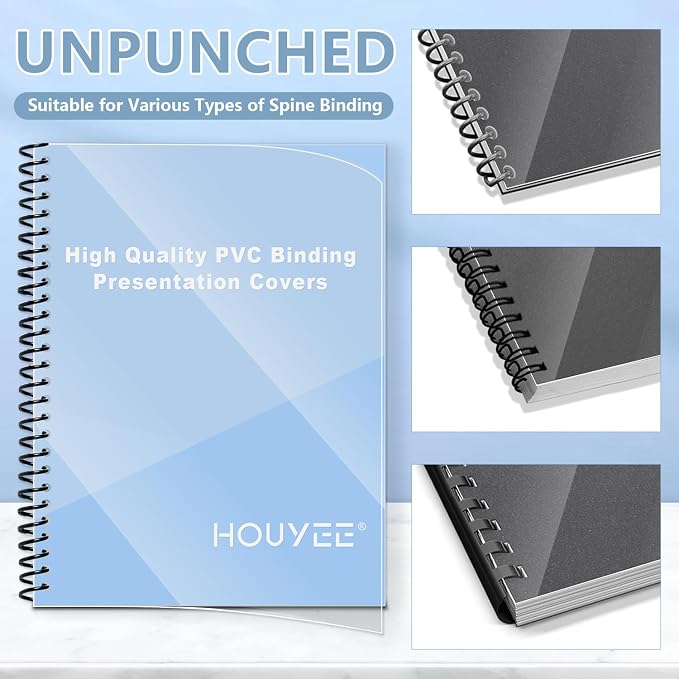 HOUYEE 200 Pack 7 Mil Clear Binding Presentation Covers,PVC,8.5" x 11" | Clear Covers for Binding, Transparent Plastic Binding Covers, Square Corner, Letter Size, for School Office