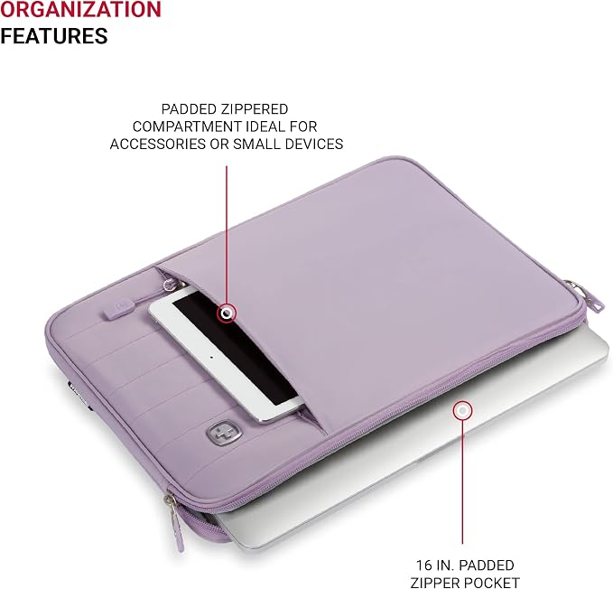 SwissGear Padded Zippered Laptop Sleeve, Micro-Twill Laptop Case with Zippered Front Compartment & Fleece Lining