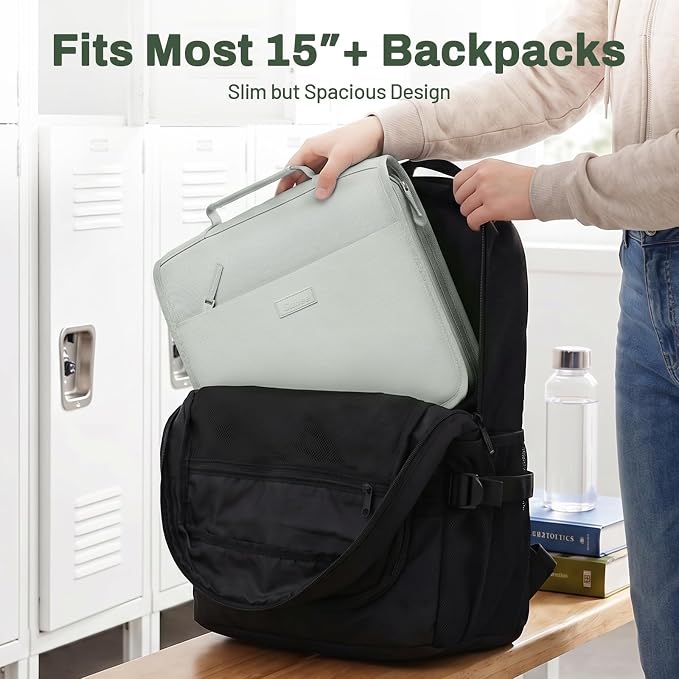 SUNEE Zipper Binder with Handle, 1.5 Inch O-Ring, 325 Pages Capacity, with 5-Tab Expanding File Folder for Classified Storage, Small Size Lightweight Zipper Bag for Middle School Students, Sage Green