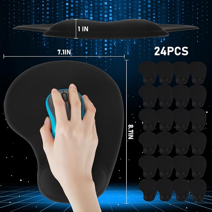 24 Pcs Ergonomic Mouse Pad with Wrist Support Office Mousepad Gaming Black Mouse Mat Wrist Pad Desk Accessories Workspace Organizers Non Slip Silicone Base for Home Office Computer Laptop Travel