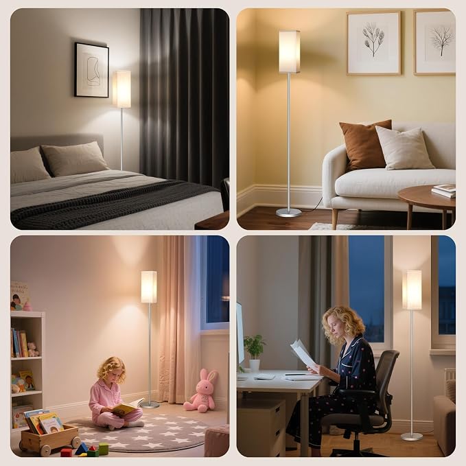 64.6'' Floor Lamp, Pole with Foot Switch, Modern Standing Lamp Lamp, Minimalist Freestanding Lamp (Bulb Not Included), for Living Room, Bedroom Office ETL Listed, Silver and Beige, SE07LD05