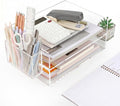 2 Pack Acrylic Paper Tray and Pen Holder Organizer for Desk Clear File Organizer,Acrylic Desk Organizers and Accessories Sorter,Perfect for File Paper, Ipad, Letter, A4 Office File, Books, Notes.