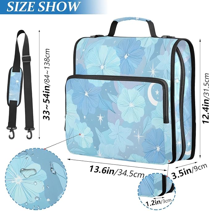 3 D-Ring Zipper Binder Bag, Light Blue Flowers Hibiscus Pattern Removable Binder with Zipper Case Hold 700+ Sheets& 13 Inch Laptop for School Office Supplies Organizer