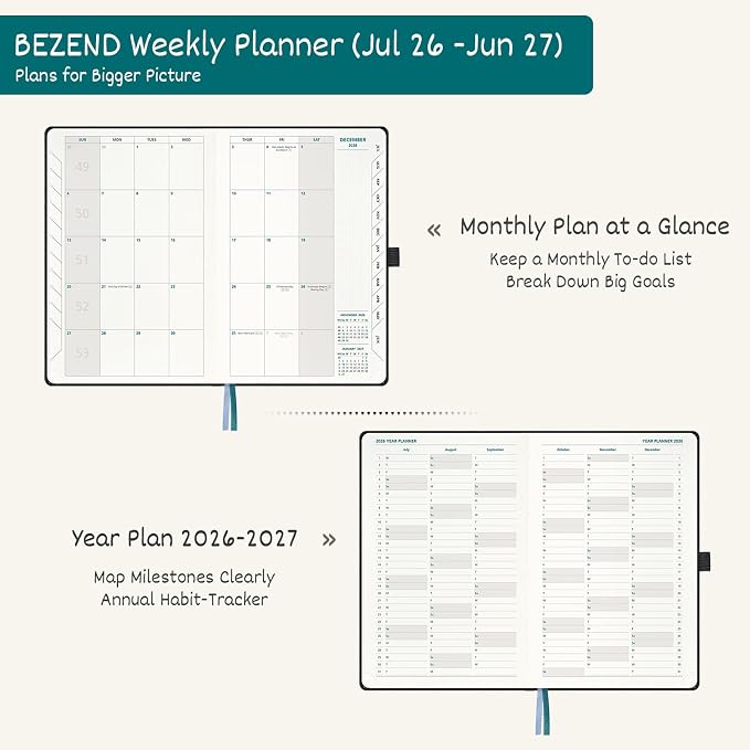 BEZEND 2026 2027 Planner Weekly Monthly (A5 5.5"x8.5") Dot-Grid Journal