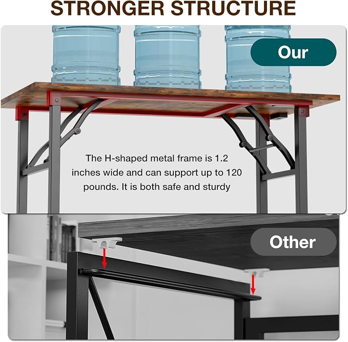 TEMI Long Computer Desk Folding Table - 55.1 Foldable Office Desk, No Assembly, Perfect Writing Table for Bedroom, Dorm, or Apartment, Portable Large Desk or Study Table with Compact Design, Brown