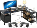 Alpen L Shaped Desk, Black Desk for Bedroom, Gaming Table with Power Outlets, 3 Drawers and Shelves, Large Corner Desk for Gaming, Study Writing PC Table for Work, 55 Inch