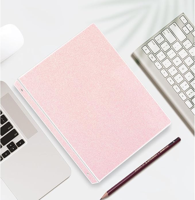 NatureTouch Glitter 1 Inch Binder Organizer (10.5'' x 11.5'') - Waterproof Durable View Binder, Holds 8.5'' x 11'' Letter Size 300 Pages, Pale Pink