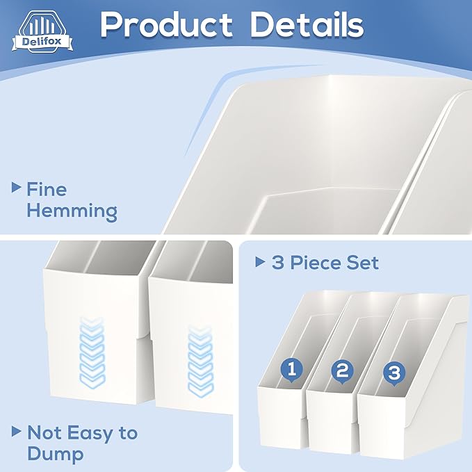 Delifox 3 Pack Magazine Rack, Plastic File Folder Bin Desk Organizer, White