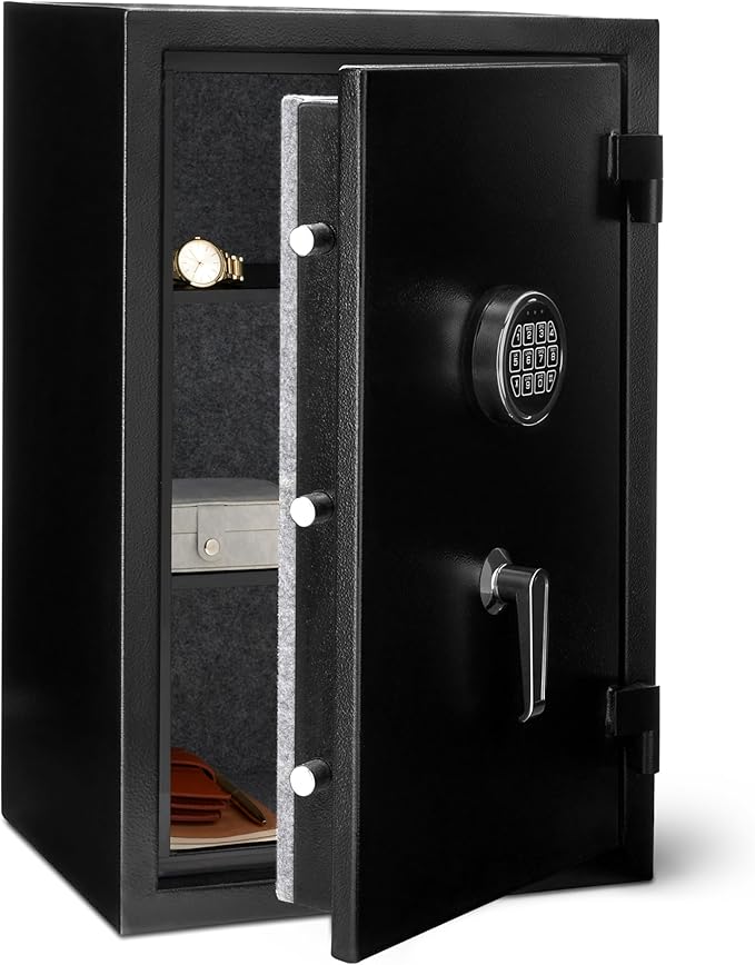 Amazon Basics Fire Resistant Security Safe with Electronic Keypad, Anti-Theft Protection for Important Documents and Valuables, 2.1 Cubic Feet, 16.93" W x 13.8" D x 25.98" H, Black