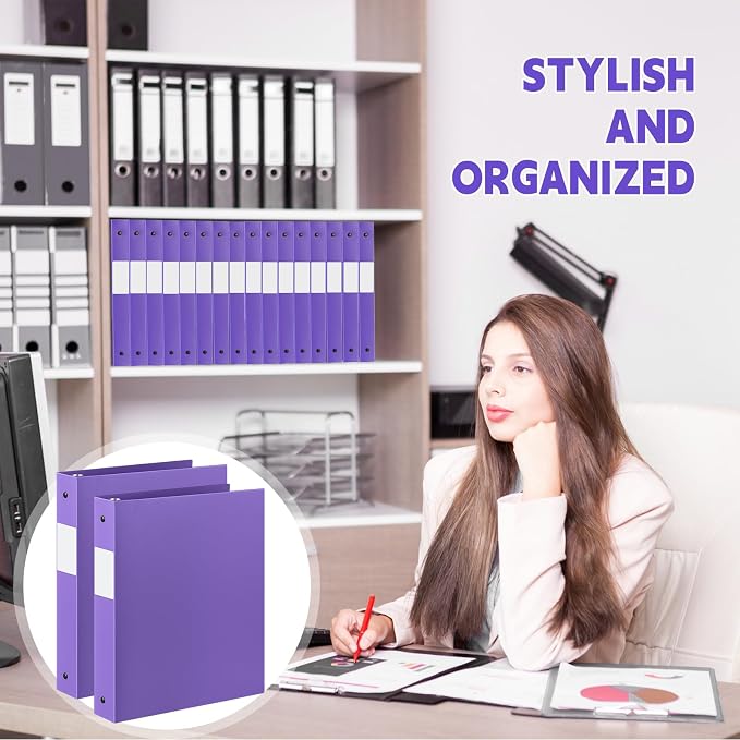 Henoyso 48 Pack 1 Inch 3 Ring Plastic Binders, Bulk Flexible PP Binders for Classroom & School Supplies, Letter Size 8.5 x 11, Holds 240 Sheets with Interior Pocket (Purple)