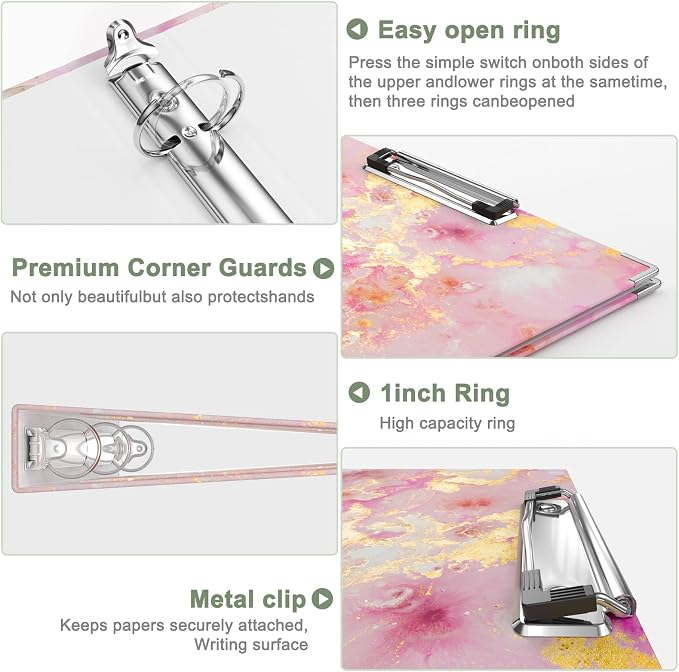 Rouidr 3 Ring Binder with clipboard, 1 inch 8.5 x 11 in Letter Size View Binders Organizer with Dividers Tabs & Clear Sleeves, School Supplies, Office Supplies