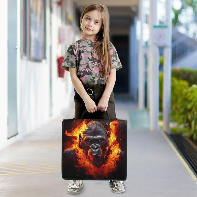 3 Ring Zipper Binder with Shoulder Strap Fierce Gorilla King Kong 1.5 inch Binders Keeper Large Capacity Multi Pockets for School Office Supplies