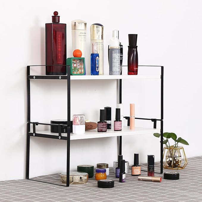 YGYQZ Desk Shelf Organizer, 2-Tier Desktop Bookshelf, Black & White | Detachable Design, 2-Tier Storage, Multi-Use Desktop Shelf, Compact Organization, Ideal for Office, Dorm & Home